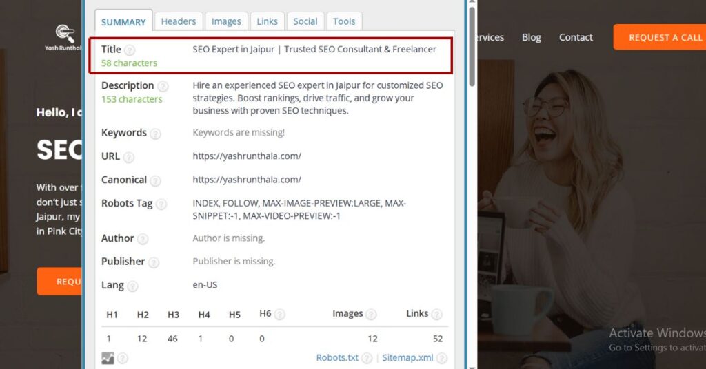 how to check website meta title